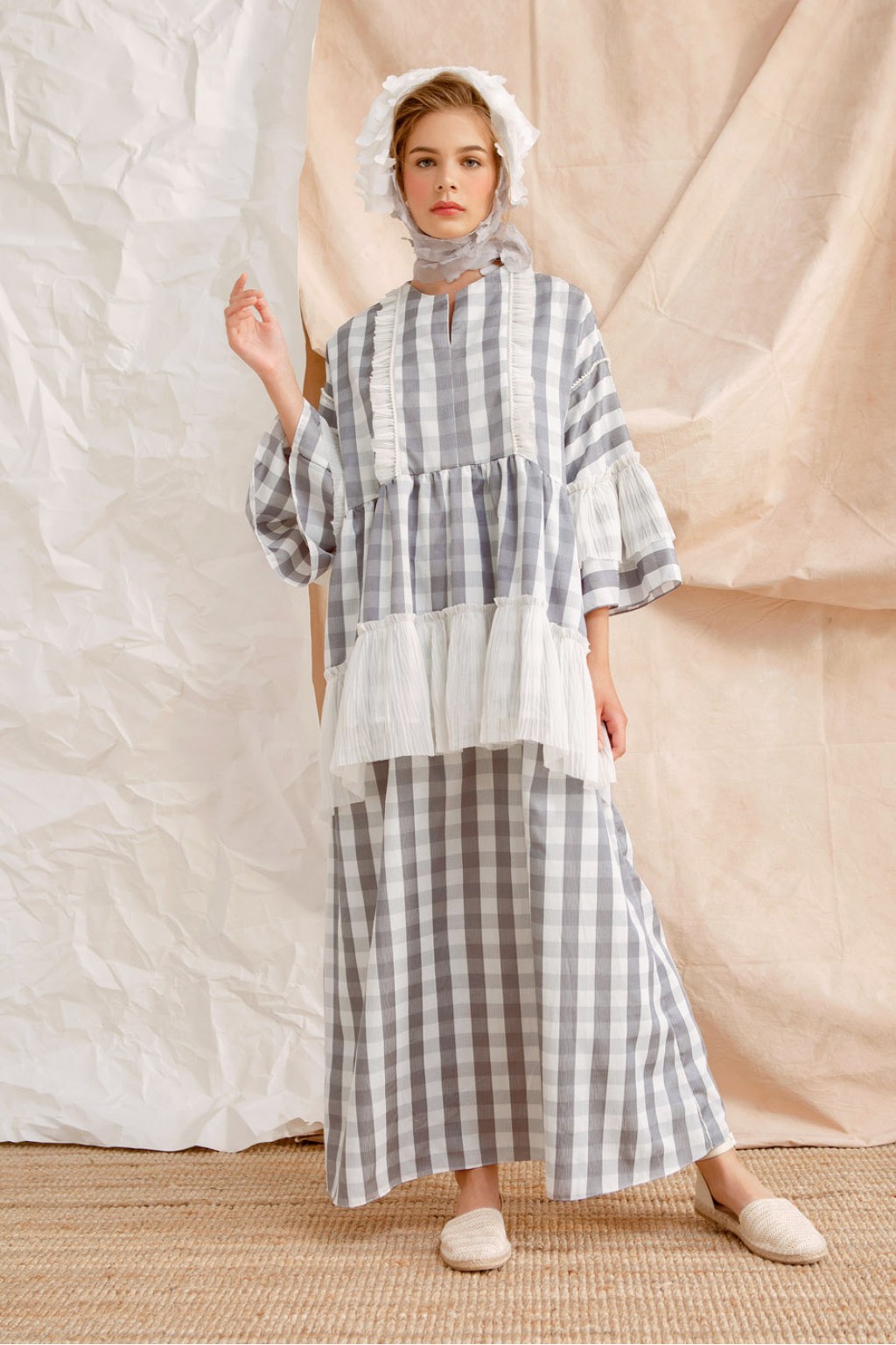 NAHID DRESS GREY CHECKS 
